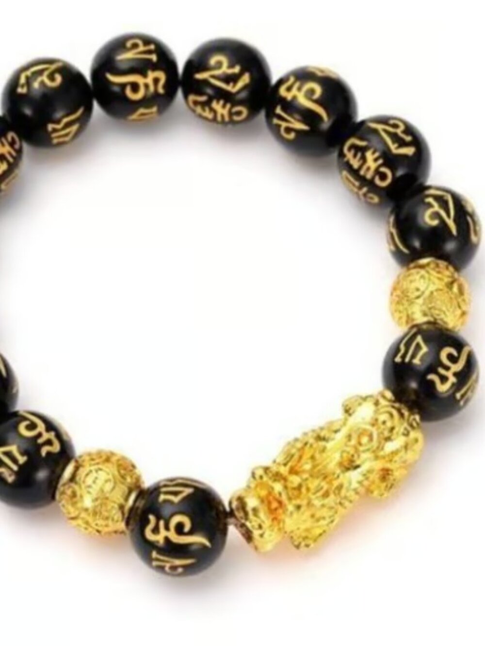Pixiu Feng Shui Green Agate Gold Bracelet